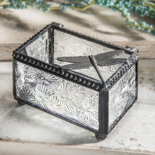 Clear Vintage Stained Glass Dragonfly Trinket Box 291