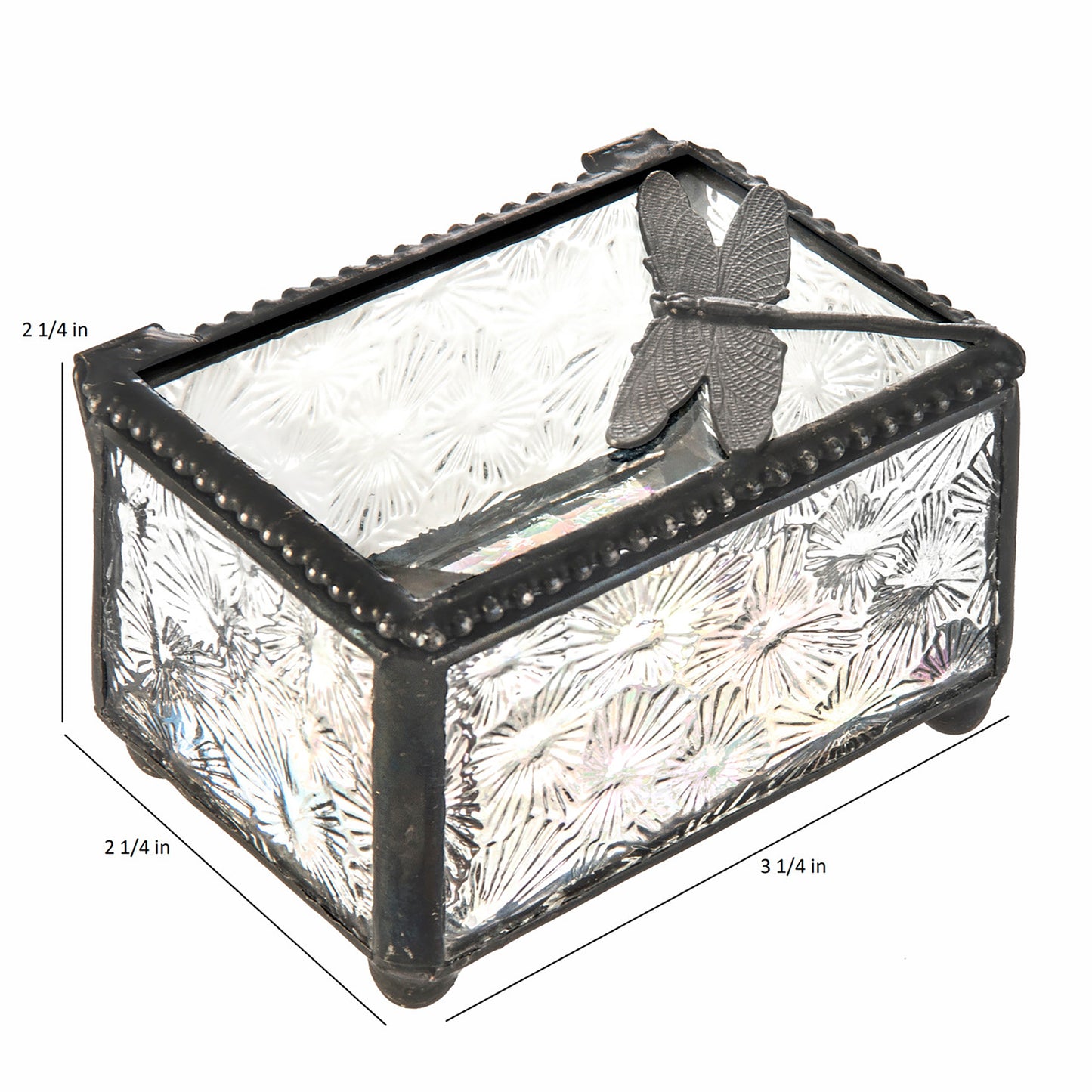 Clear Vintage Stained Glass Dragonfly Trinket Box 291