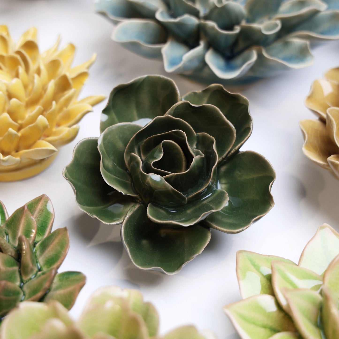 Ceramic flower Wall Art Green Ranunculus Small