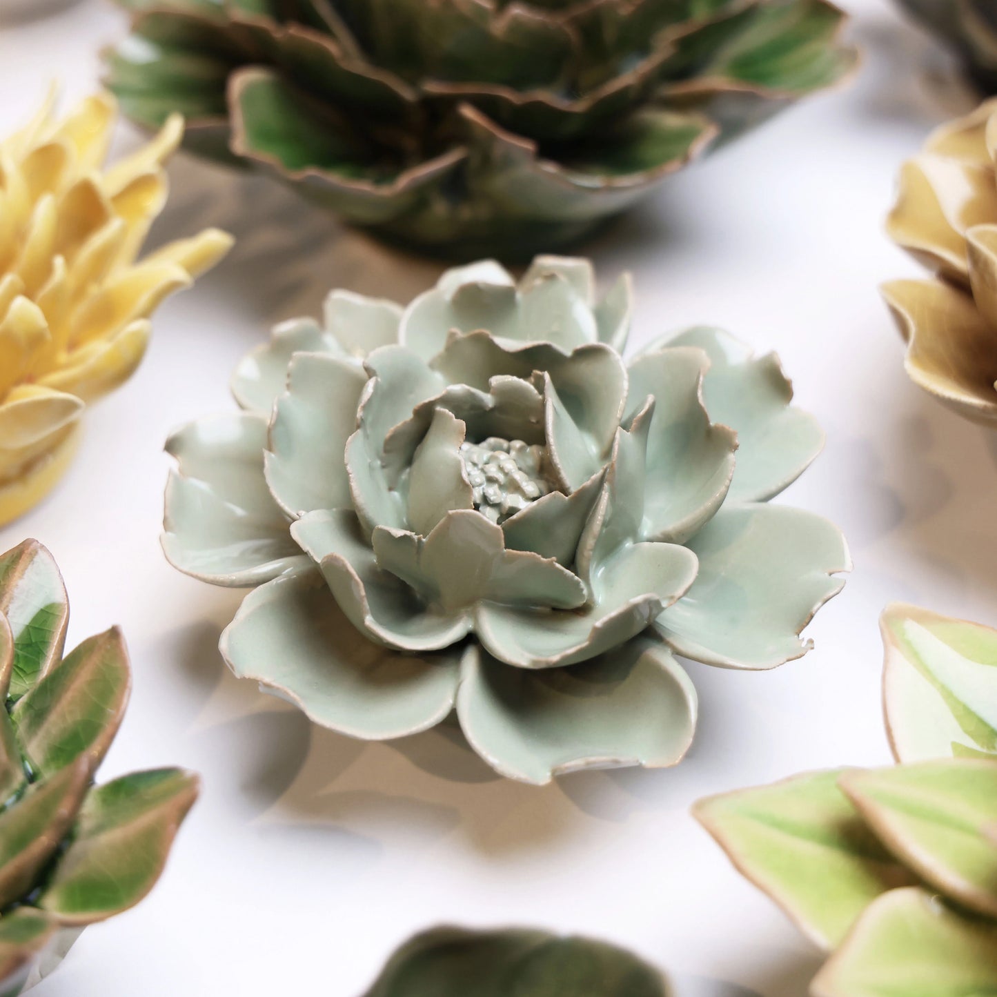 Ceramic flower Wall Art Green Rose Small