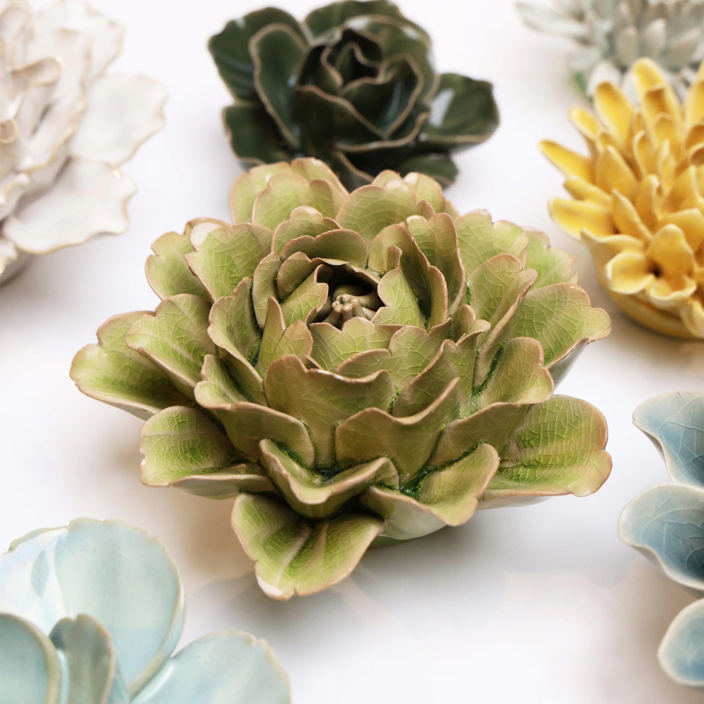 Ceramic flower Wall Art Green Large Flower