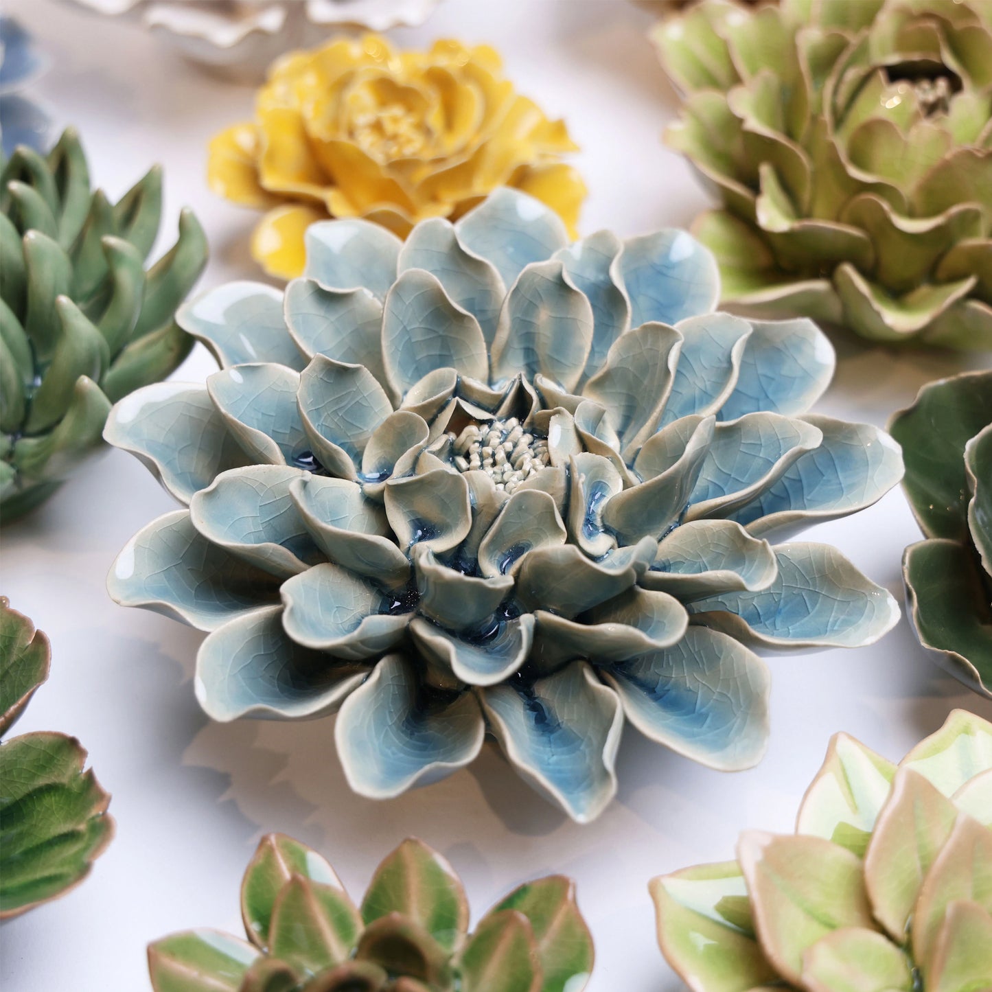 Ceramic flower Wall Art Teal Flower Large
