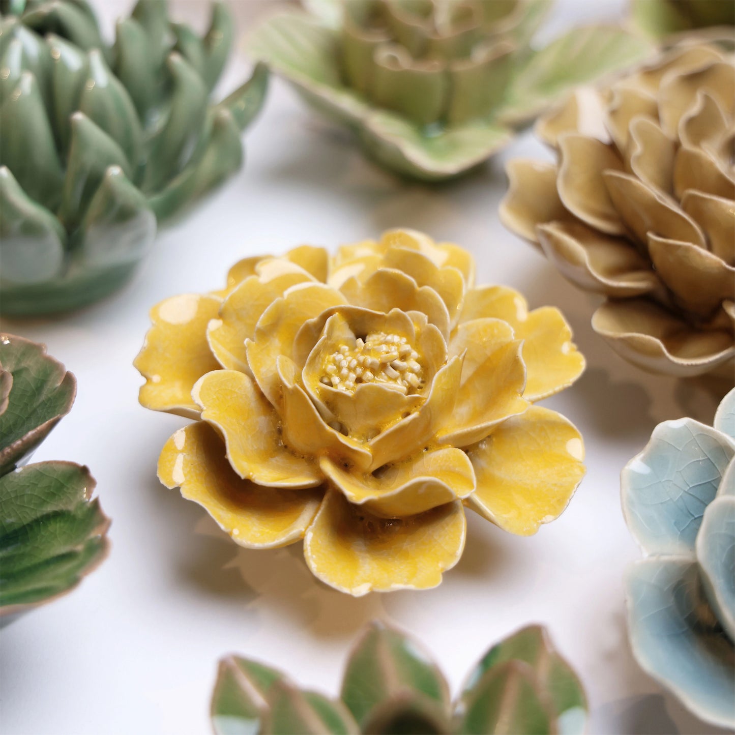 Ceramic flower Wall Art Yellow Rose Small