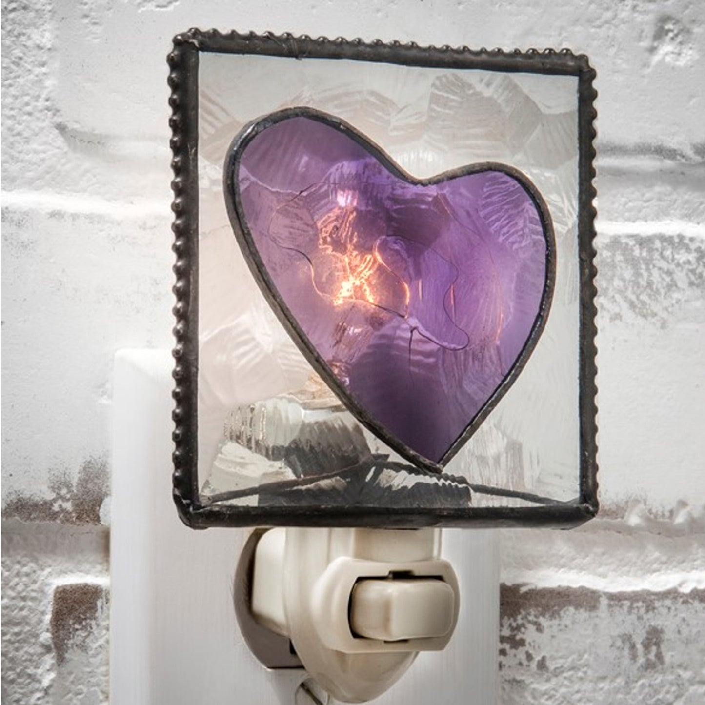 Heart Night Light Purple Stained Glass NTL 128