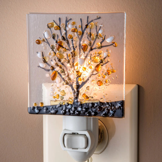 Tree Night Light Brown Gold Decorative Fused Glass NTL 159-1