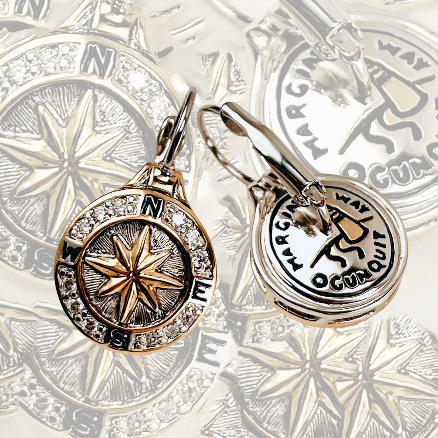 Marginal Way / Compass Rose Lever Back Earrings