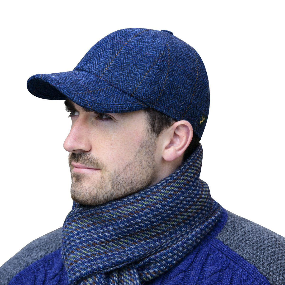 Mucros Weavers Baseball Cap in Blue Tweed