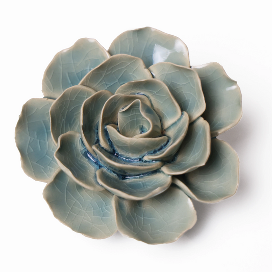 Ceramic flower Wall Art Teal Ranunculus Small