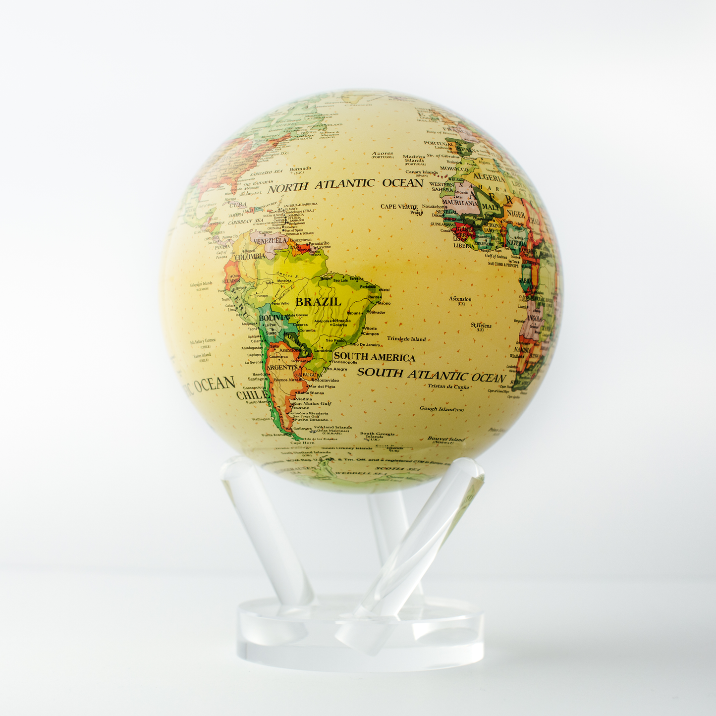 Mova World Globe Yellow Political