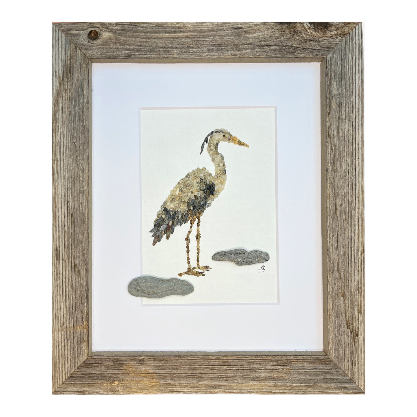 Heron Mosaic Pebble Rock Art 8x10