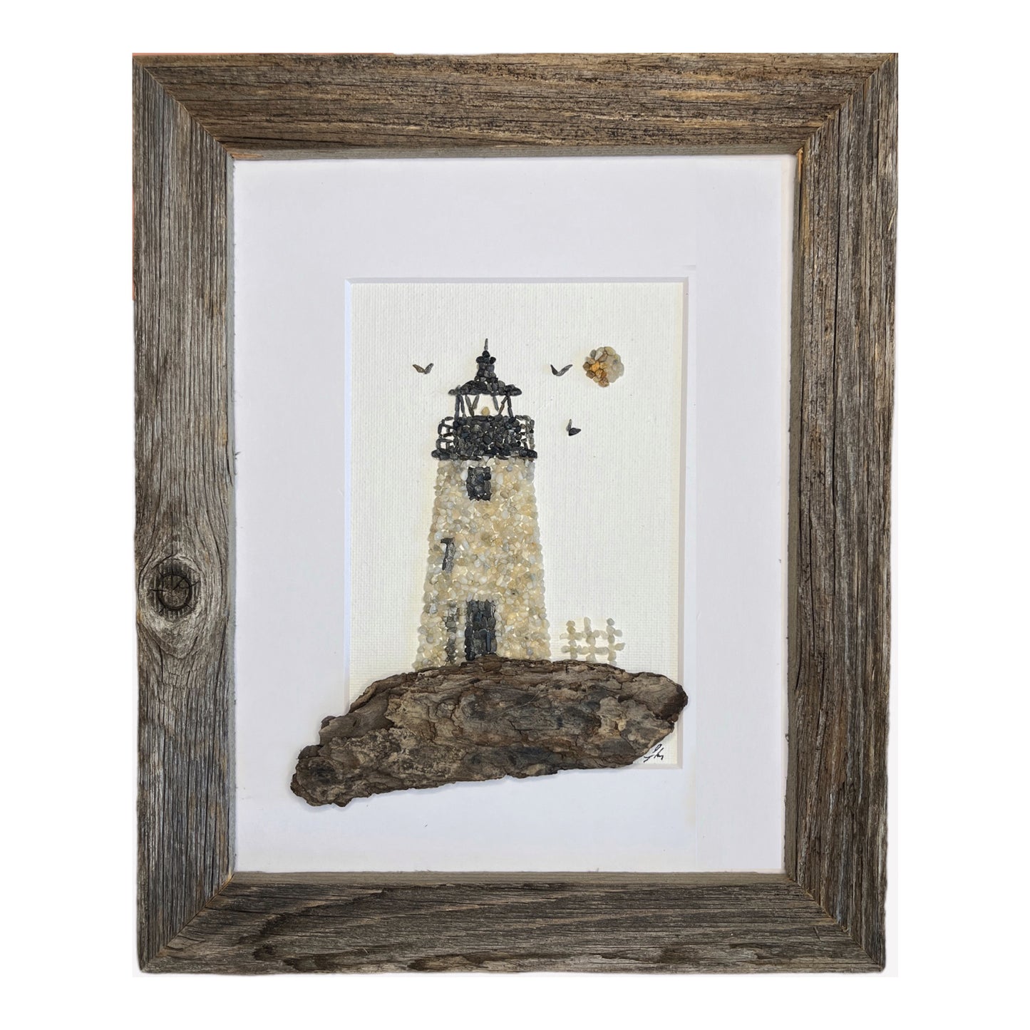 Lighthouse Goat Island Pebble Art 8x10