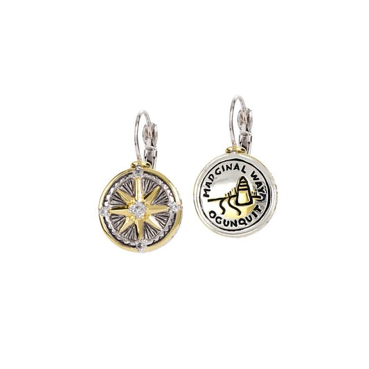 Marginal Way/CZ Compass Lever Back Earrings